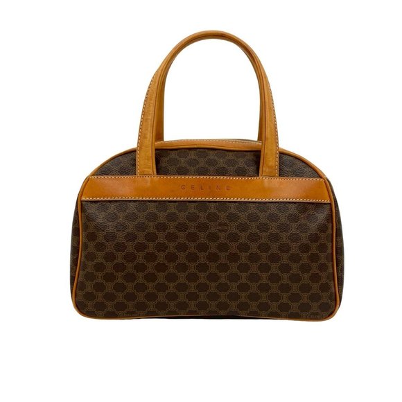 CELINE Vintage Brown Leather Boston Bag - Picture 1 of 10